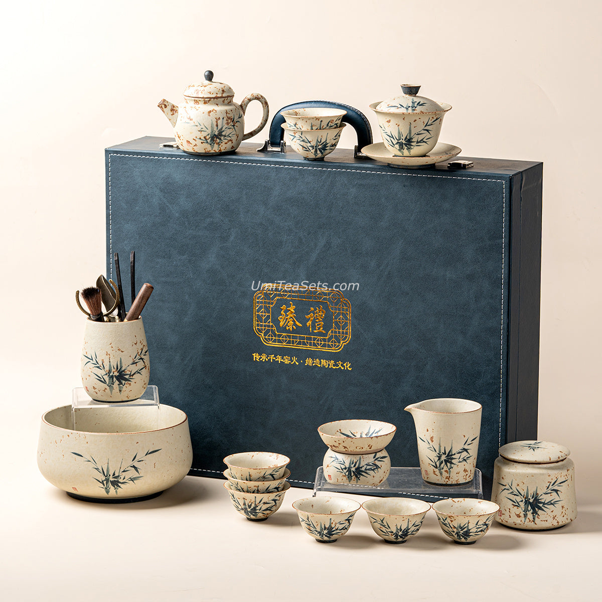 Chinese Ruyao Ceramic Bamboo Tea Set