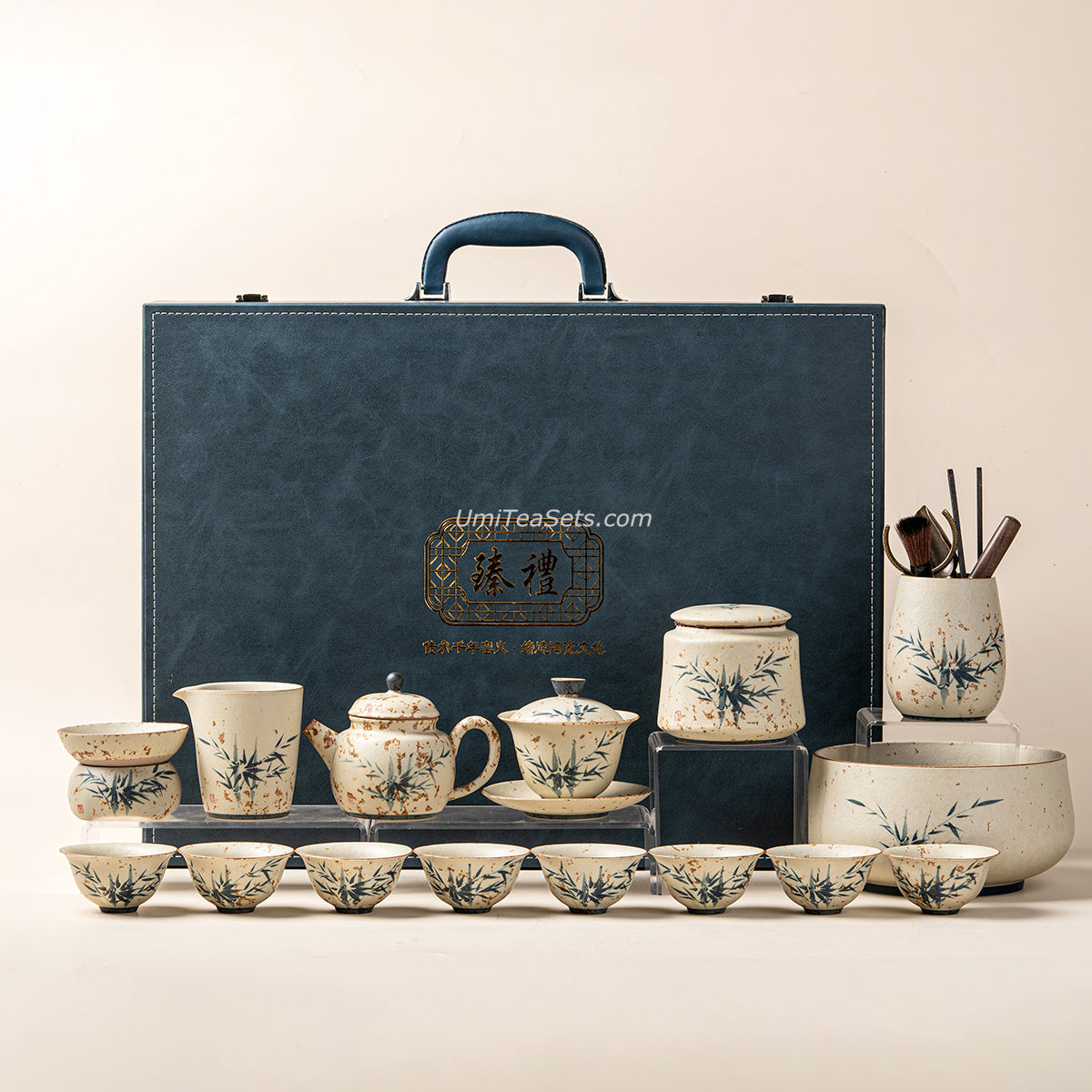 Chinese Ruyao Ceramic Bamboo Tea Set