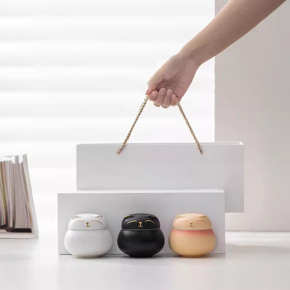 Lucky Cat Three Tea Caddies Set