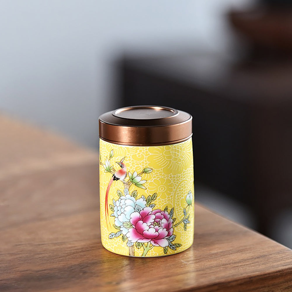 Magpie and Flower Enamel Six Tea Caddies Set