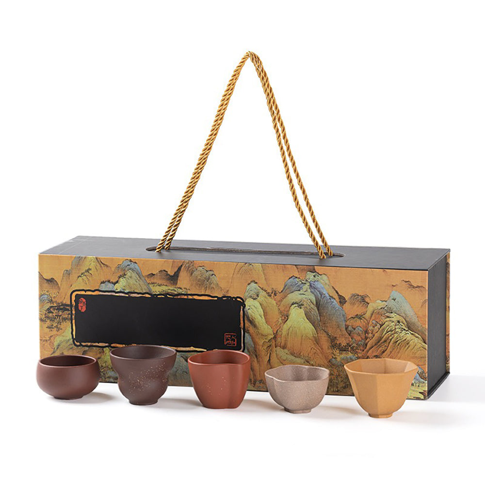 Purple Clay Five Blessings Tea Cup Set