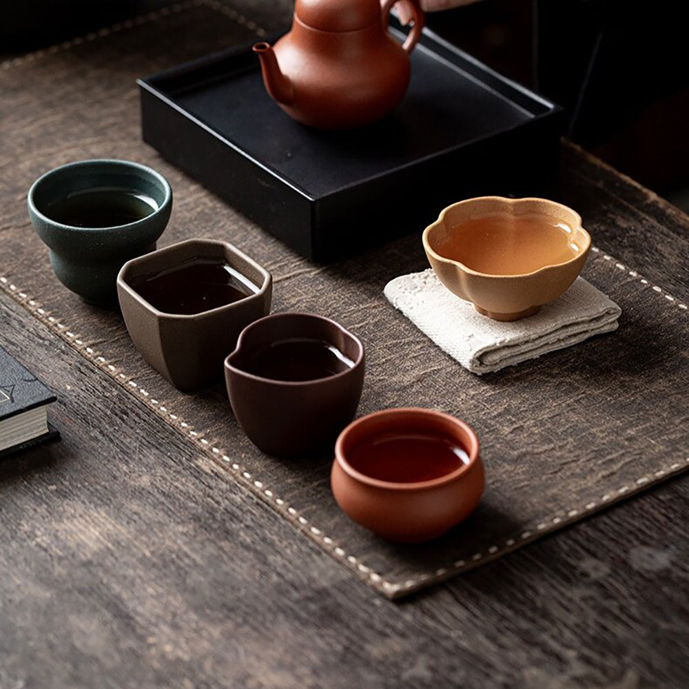 Purple Clay Five Blessings Gongfu Tea Cup Set