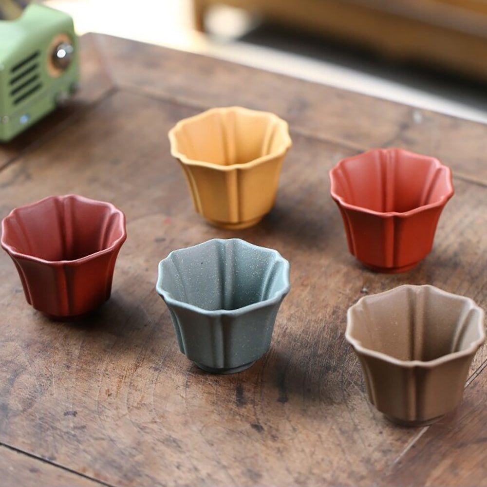Purple Clay Flower Gongfu Tea Cup Set