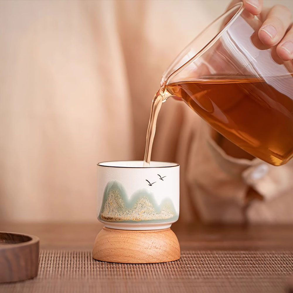 Distant Mountains Gongfu Tea Cup Set With Wooden Base