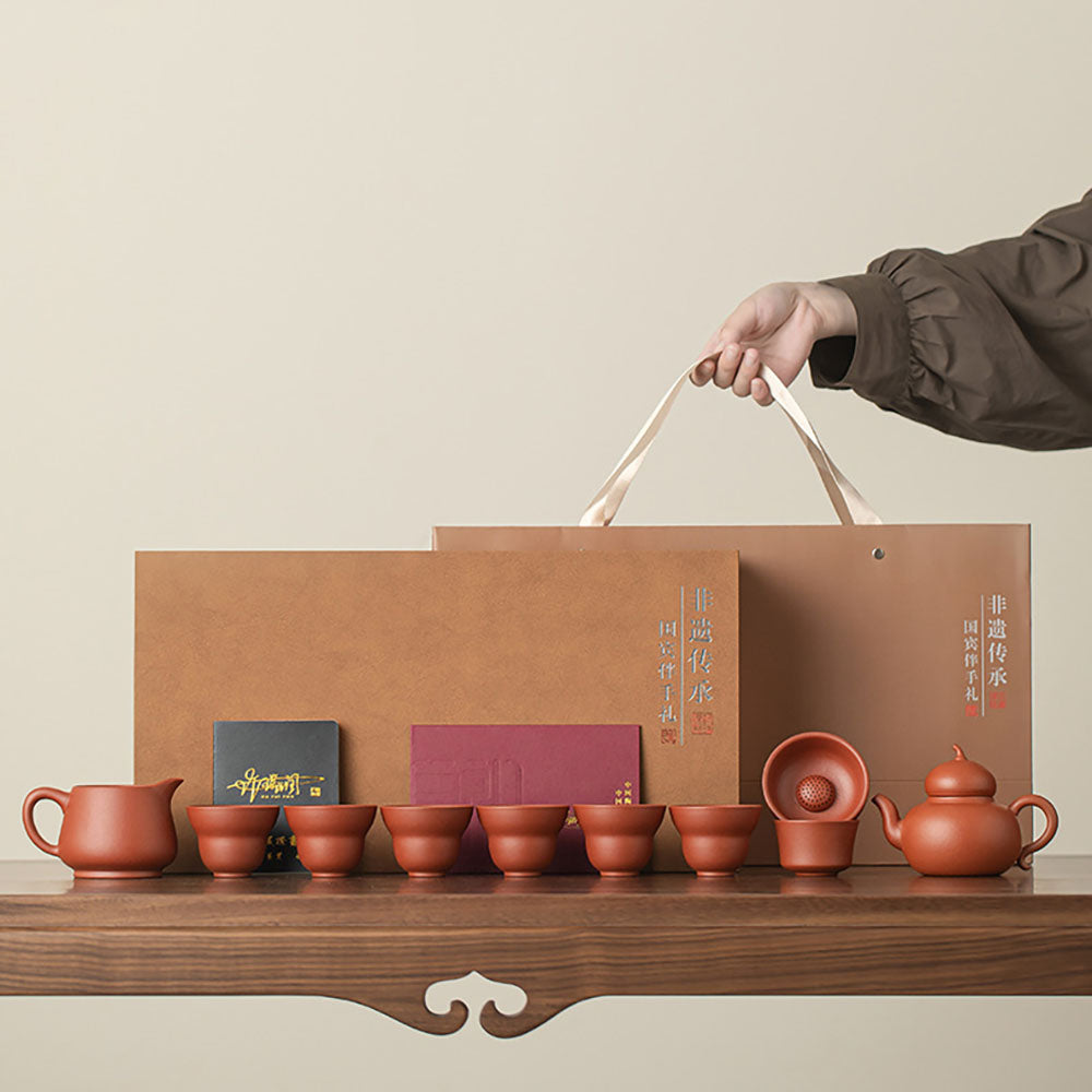 Yixing Zhu Ni Clay Gourd Tea Set