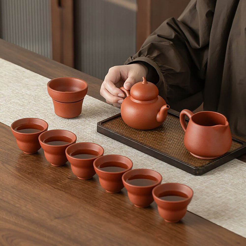 Yixing Zhu Ni Clay Gourd Tea Set