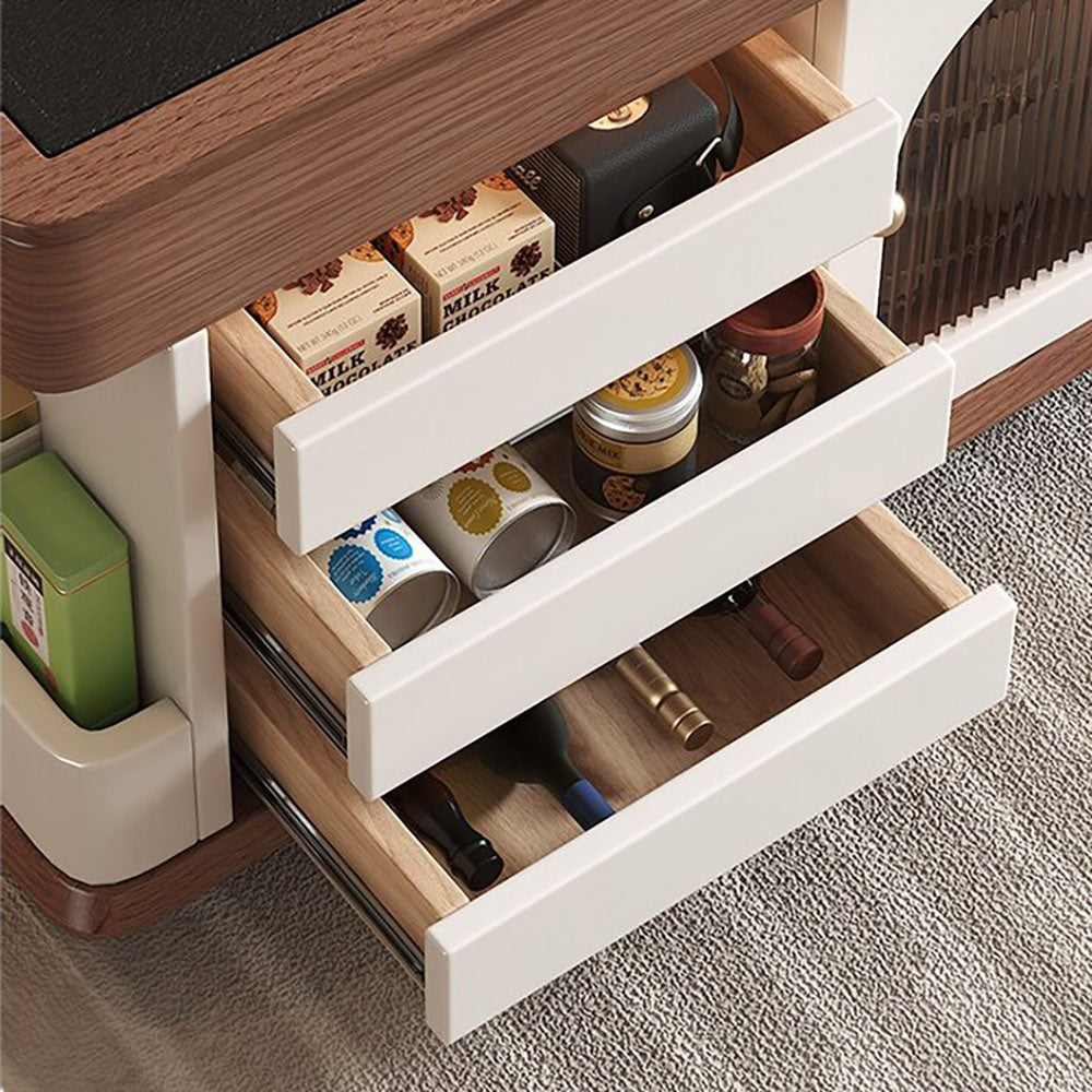 Oak Movable Tea Table With Black Stone Tea Tray