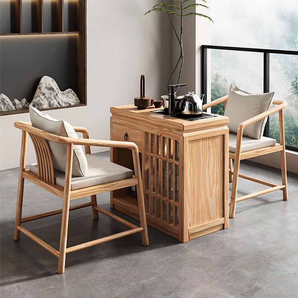 Pine Wood Integrated Movable Tea Table