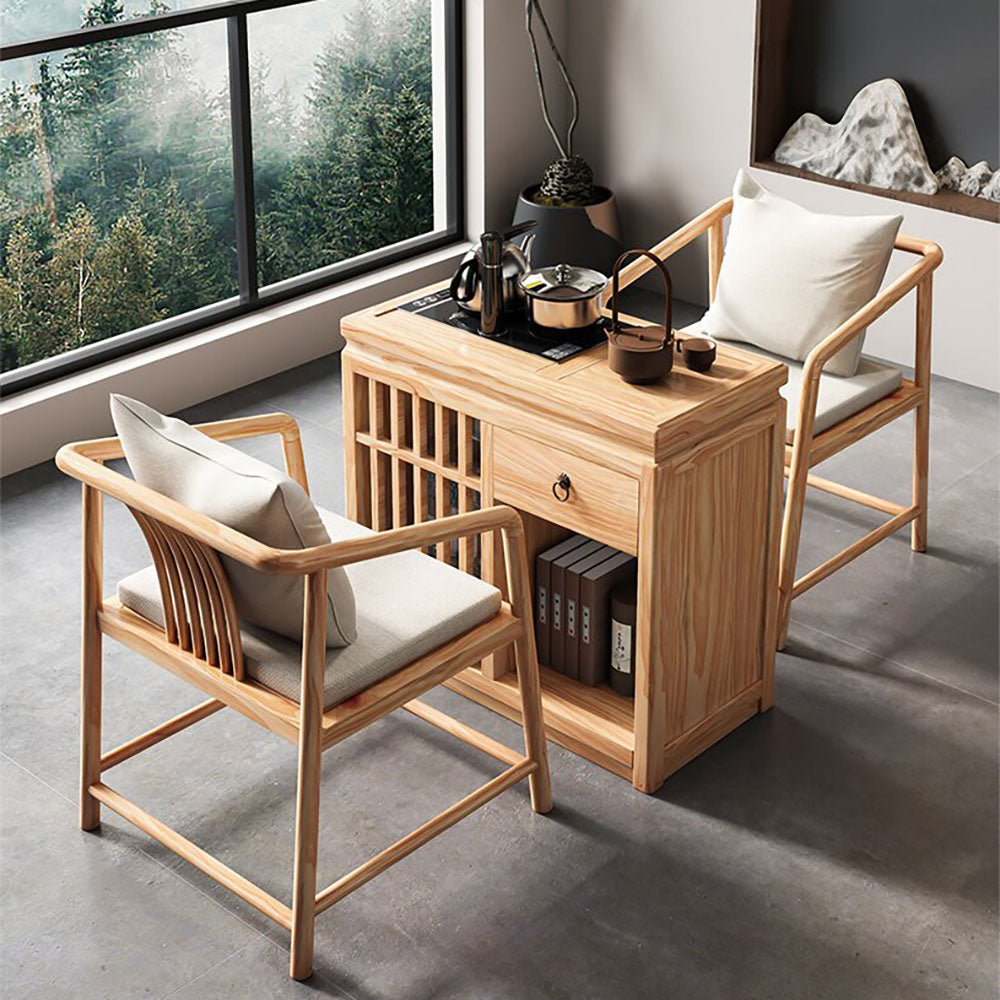 Pine Wood Integrated Movable Tea Table