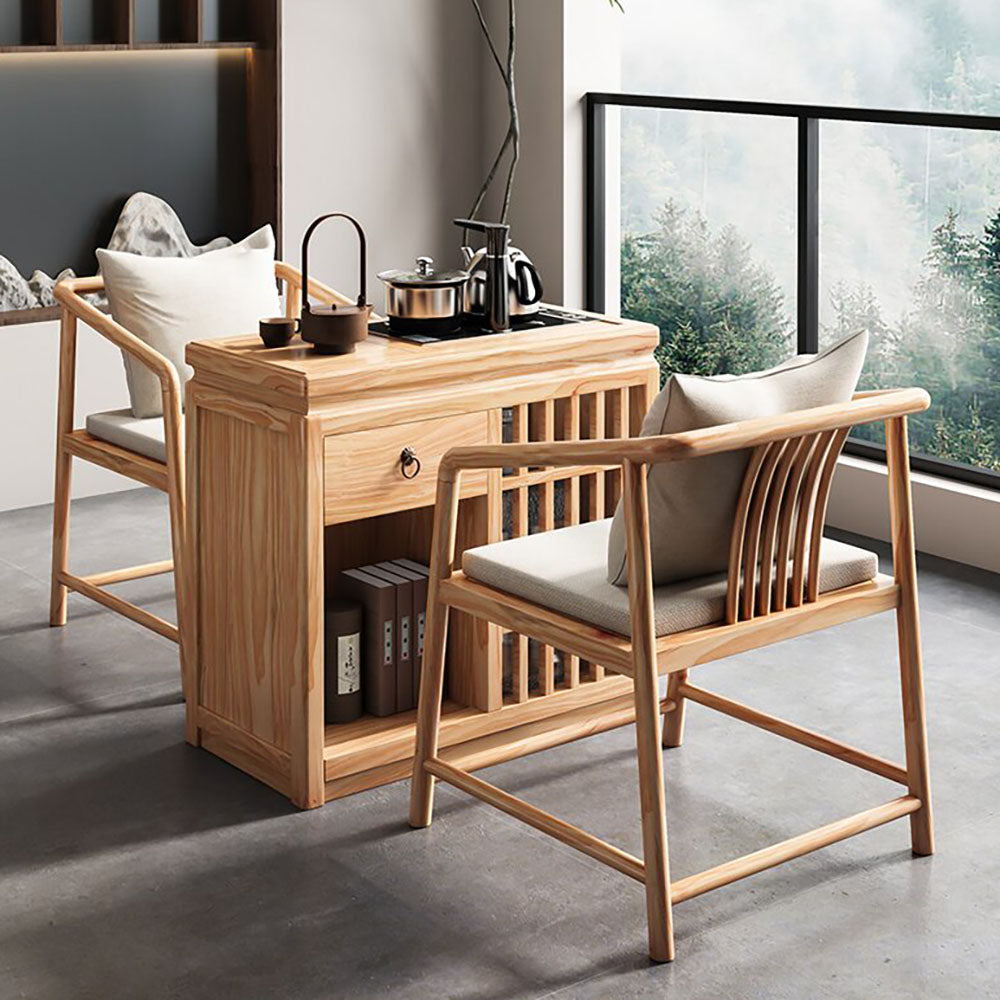 Pine Wood Integrated Movable Tea Table