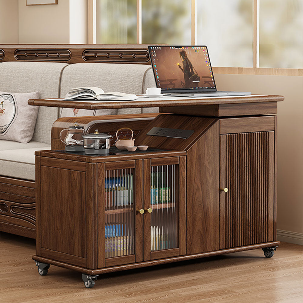 Walnut Extendable & Rotatable Movable Tea Table