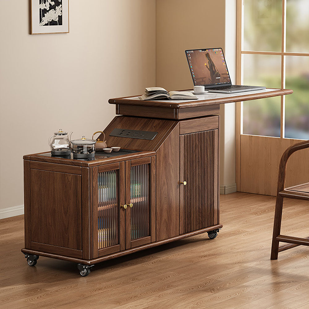 Walnut Extendable & Rotatable Movable Tea Table