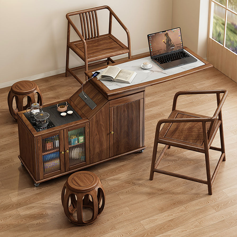 Walnut Extendable & Rotatable Movable Tea Table