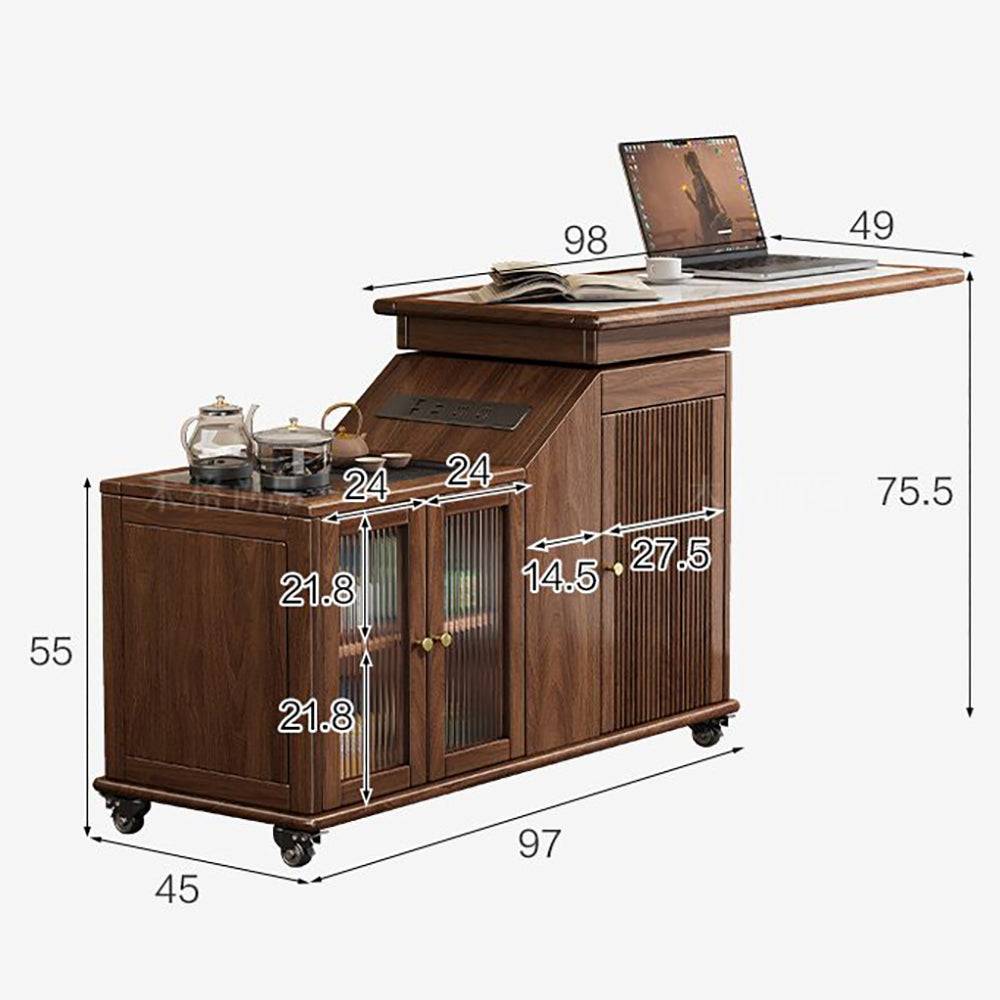 Walnut Extendable & Rotatable Movable Tea Table