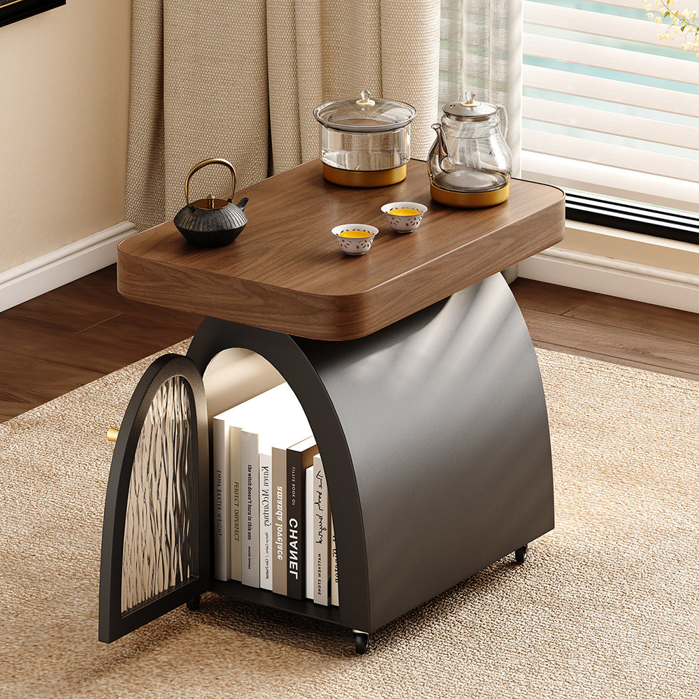 Solid Wood & Carbon Steel Small Movable Tea Table