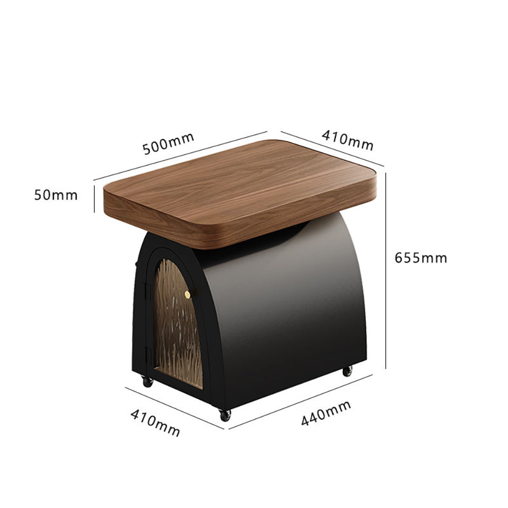 Solid Wood & Carbon Steel Small Movable Tea Table