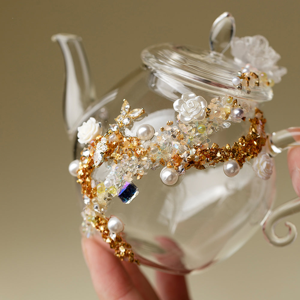 Sunset And White Rose Borosilicate Glass Teapot