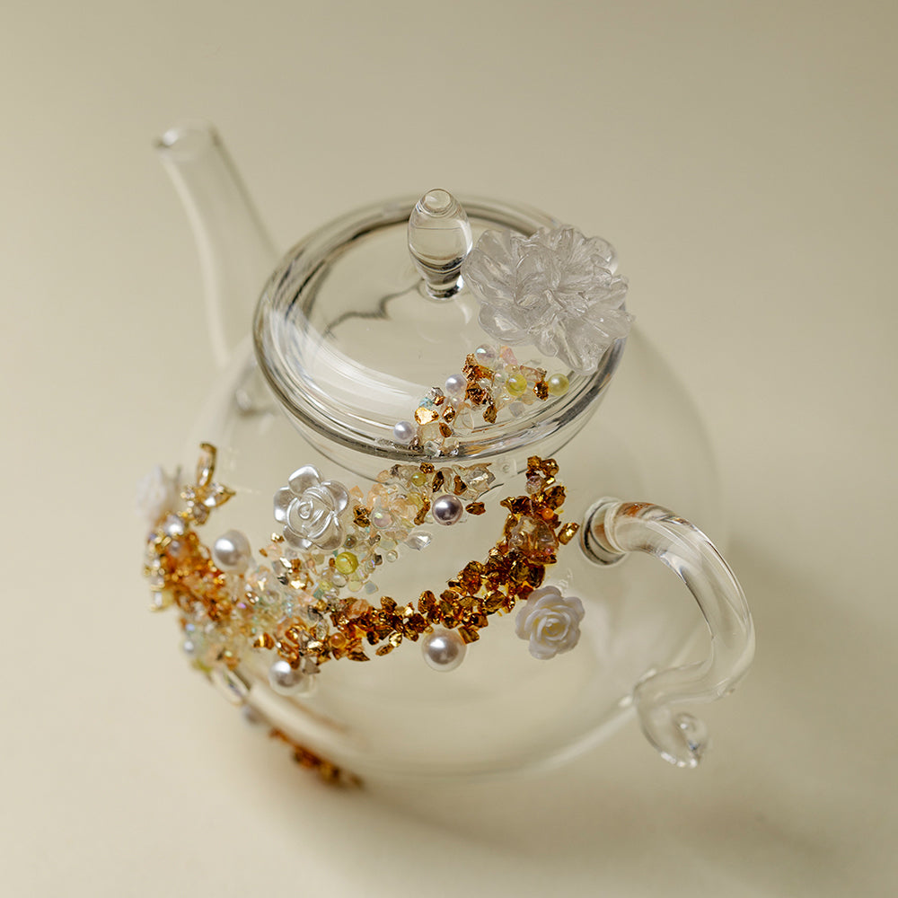 Sunset And White Rose Borosilicate Glass Teapot