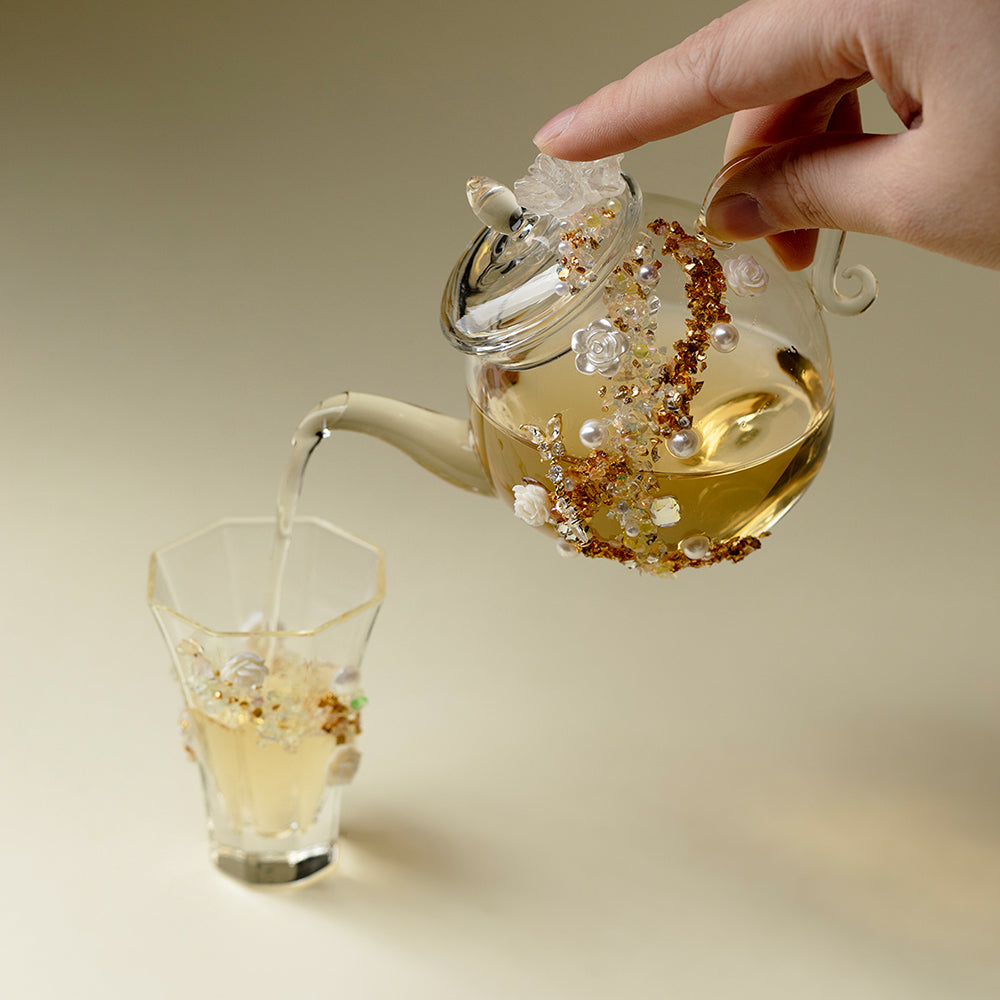 Sunset And White Rose Borosilicate Glass Teapot