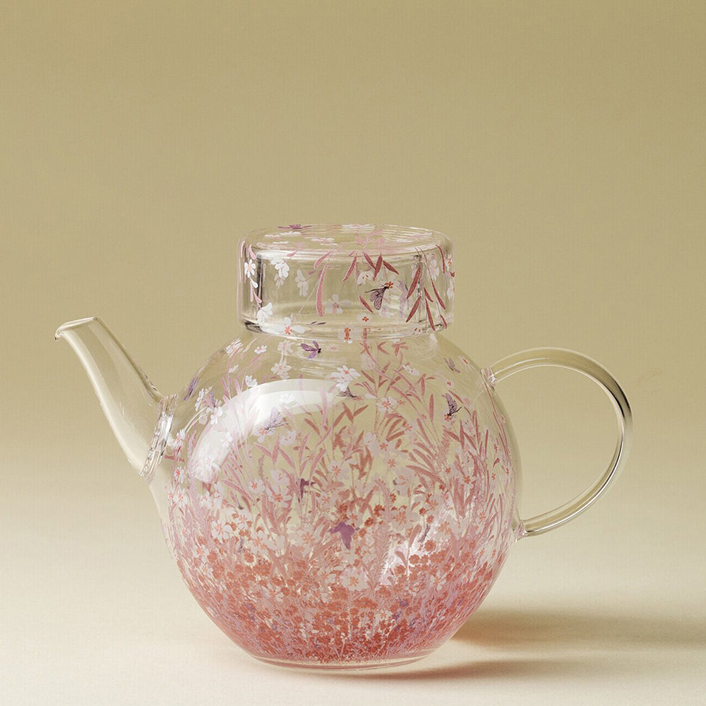 Pink Blossom Borosilicate Glass Teapot