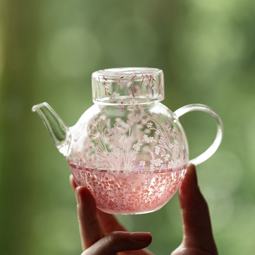 Pink Blossom Borosilicate Glass Teapot