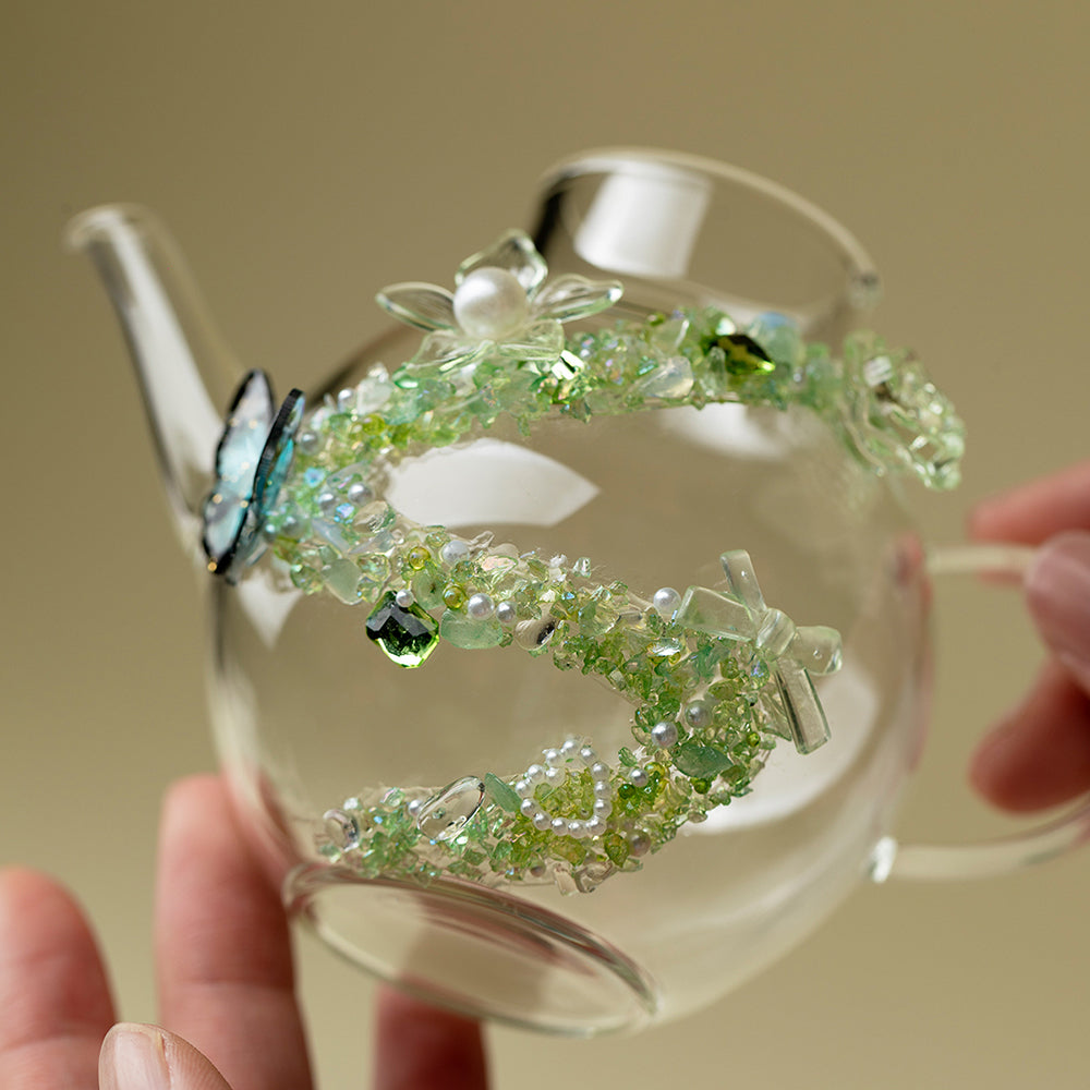 Green Butterfly Borosilicate Glass Teapot
