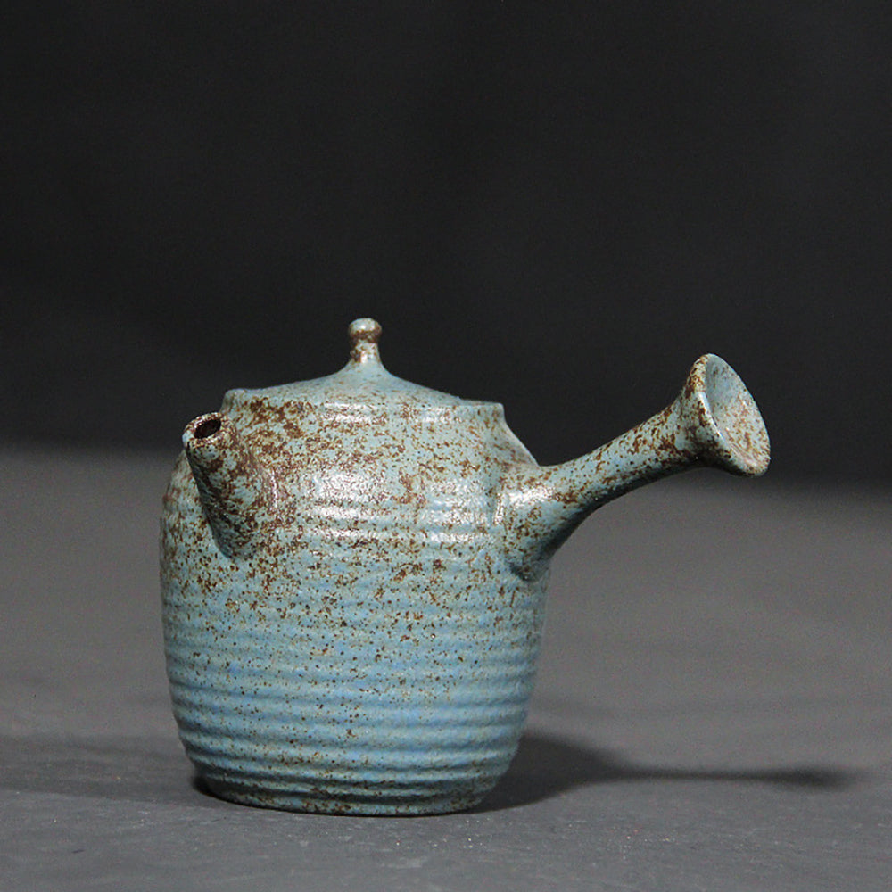 Japanese Blue Pottery Side-Handled Teapot