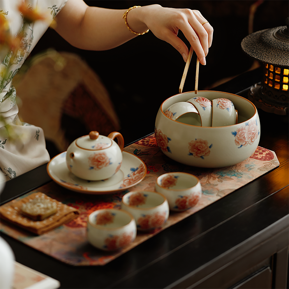 Hibiscus Flower Ruyao Porcelain Tea Washer