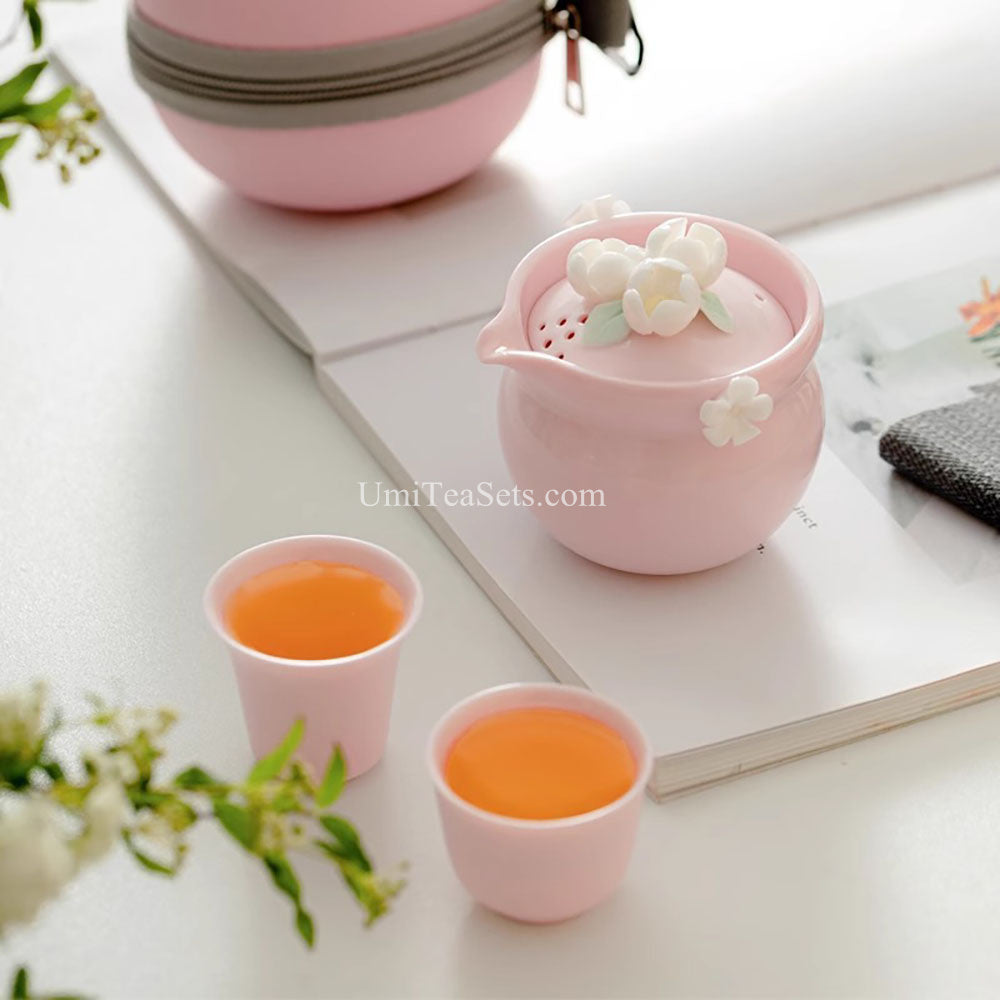 Pink Porcelain Jasmine Travel Tea Set