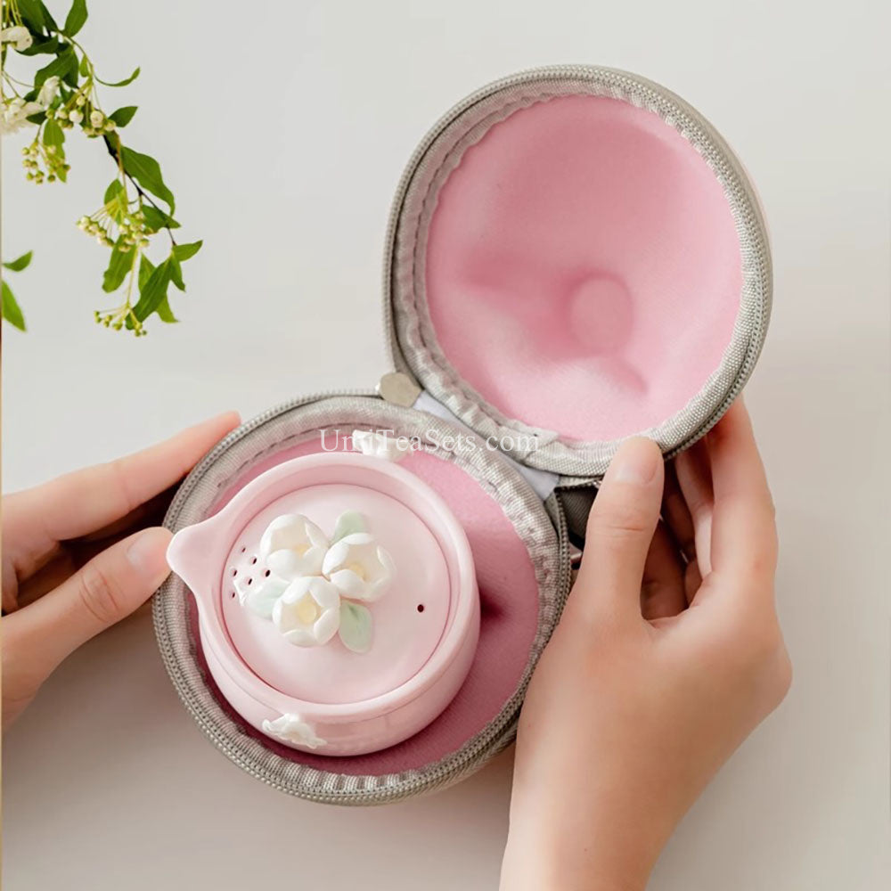 Pink Porcelain Jasmine Travel Tea Set