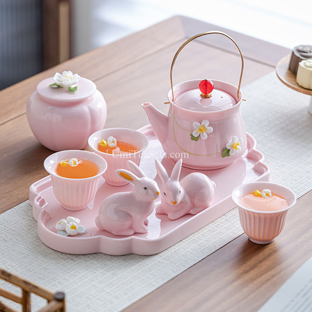 Pink Bunny Blossom Porcelain Tea Set