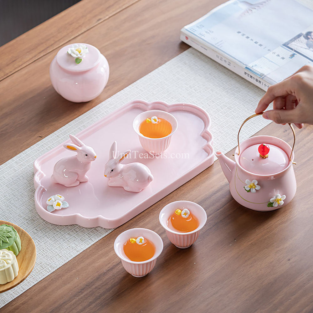 Pink Bunny Blossom Porcelain Tea Set