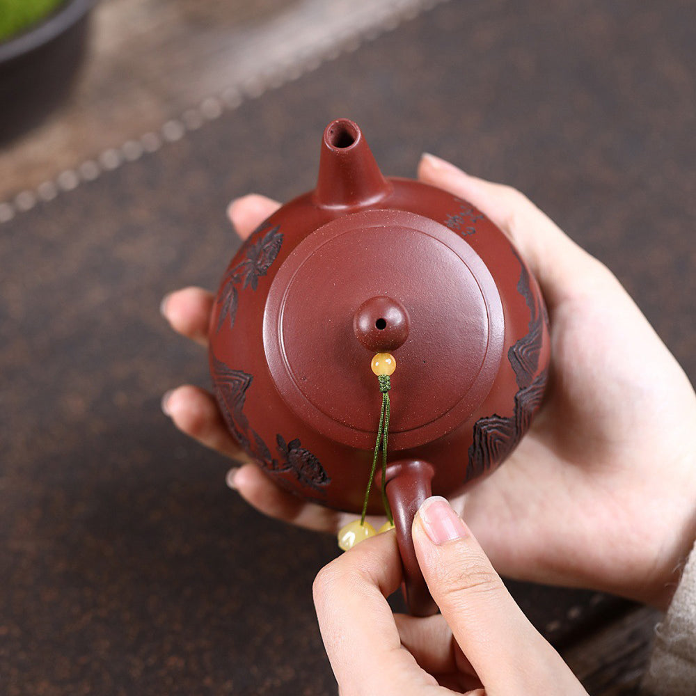 Yixing Purple Clay Peony Shi Piao Teapot