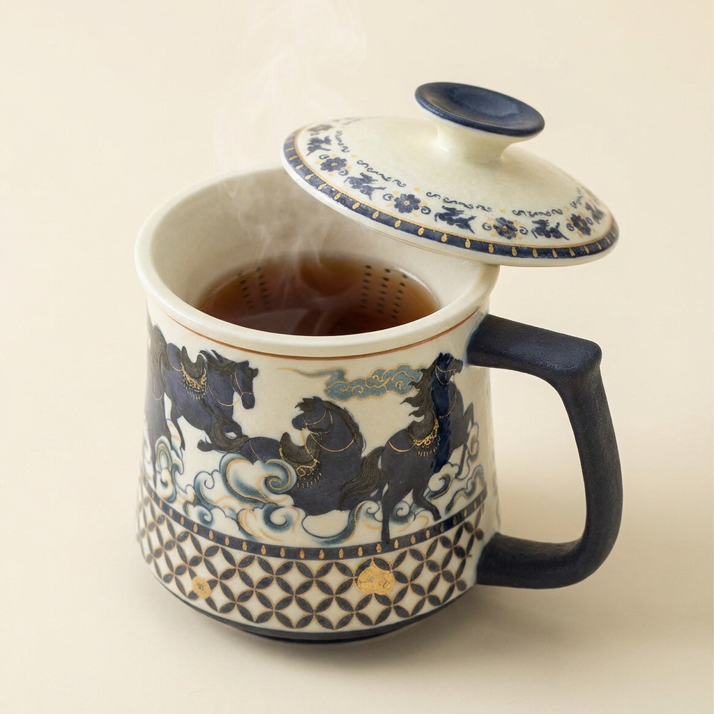 Galloping Horse Ceramic Tea Cup With Infuser
