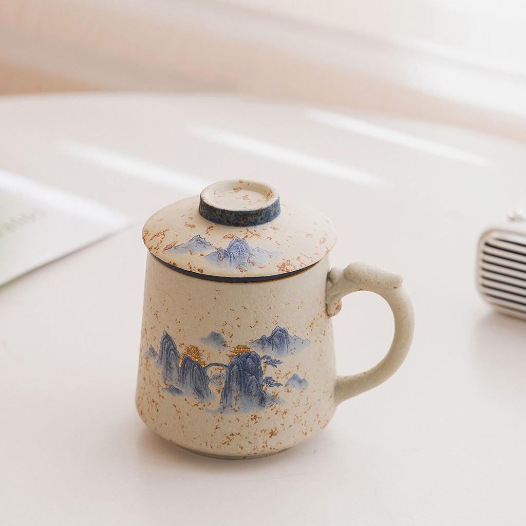 Flint Red Ceramic Landscape Tea Cup With Infuser