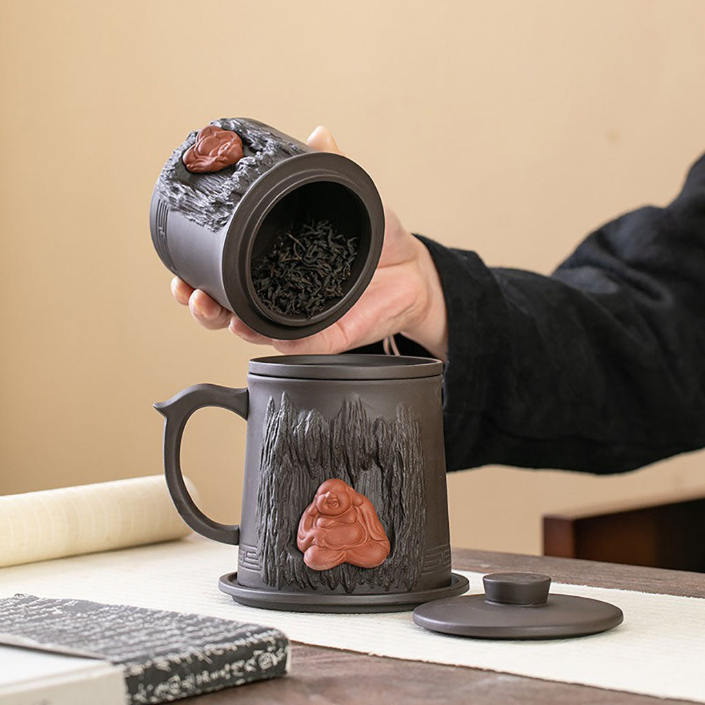 Maitreya Buddha Purple Clay Tea Cup With Infuser