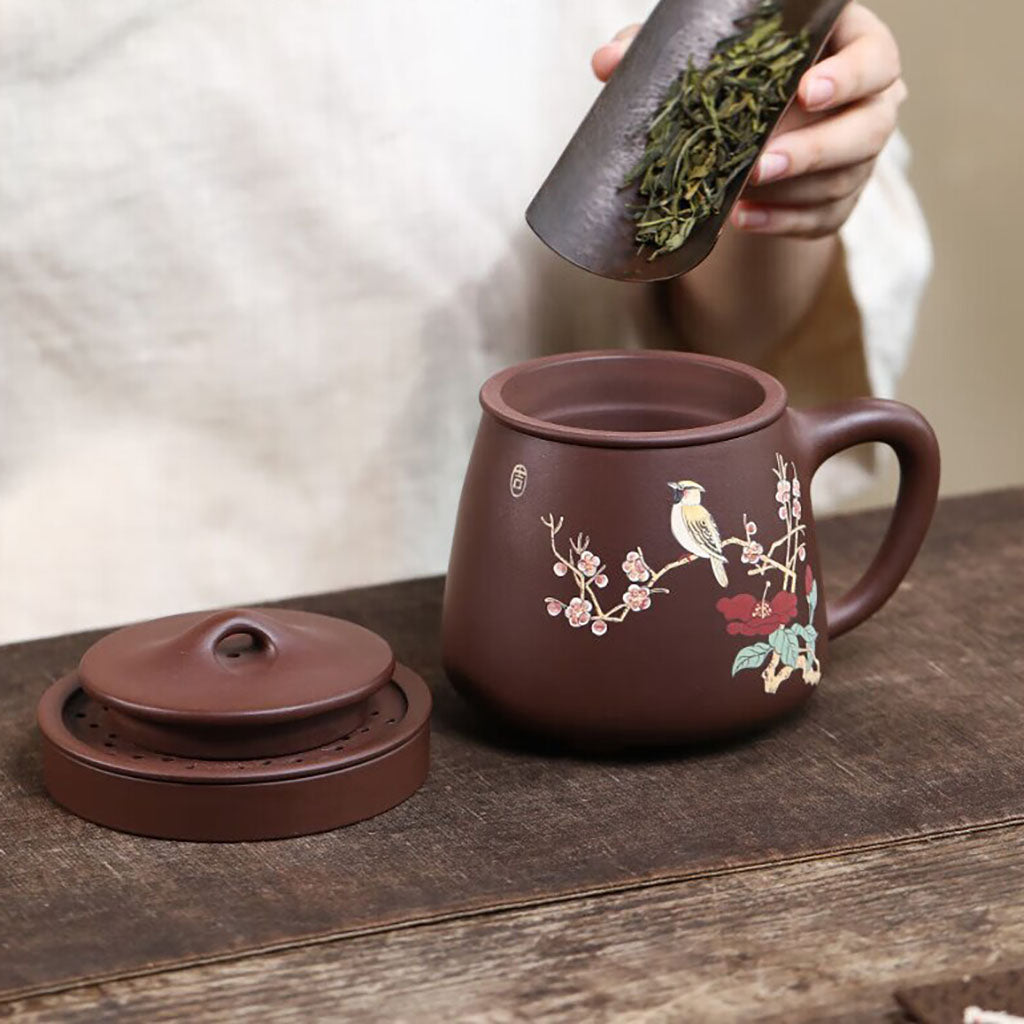 Magpie and Plum Blossom Purple Clay Tea Cup