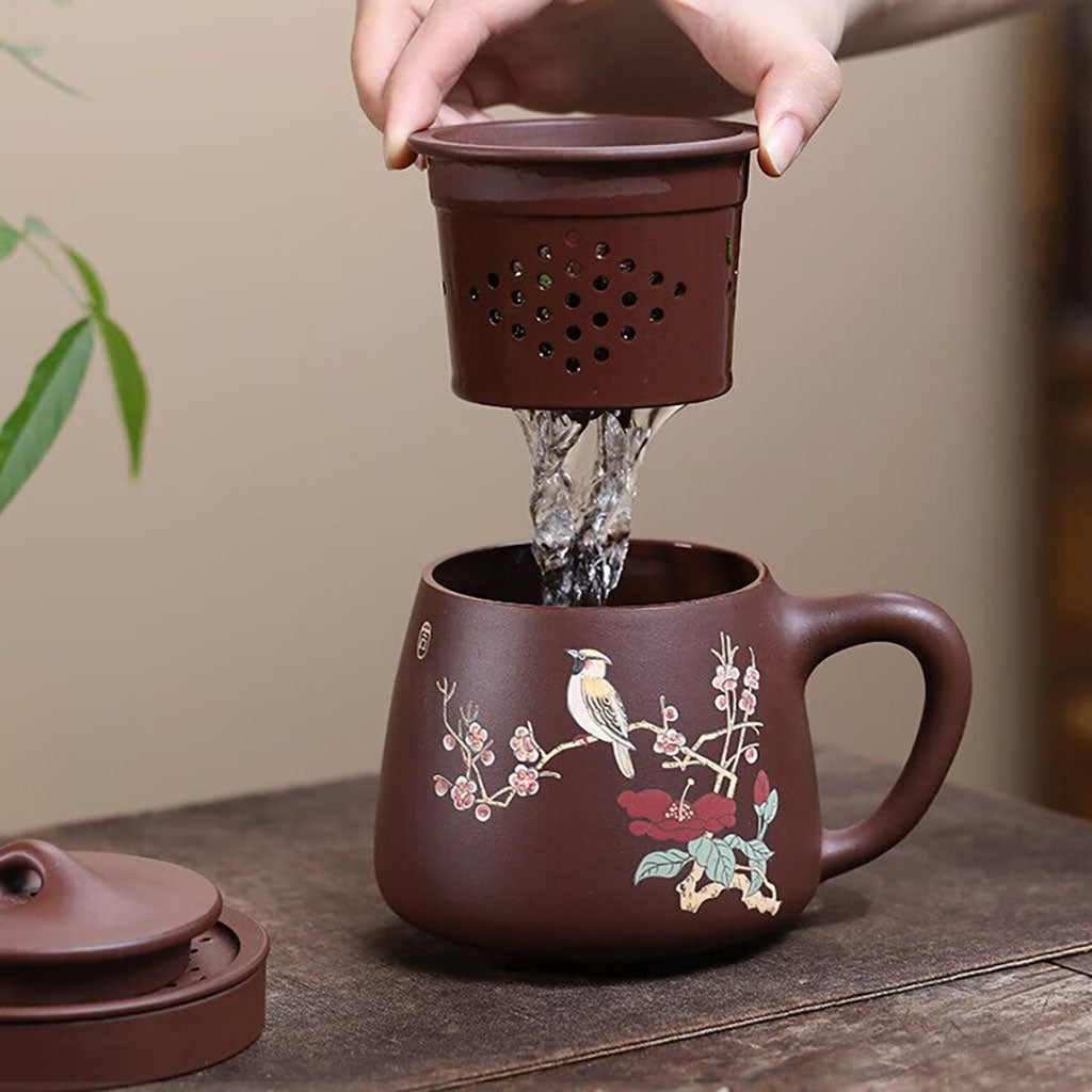 Magpie and Plum Blossom Purple Clay Tea Cup