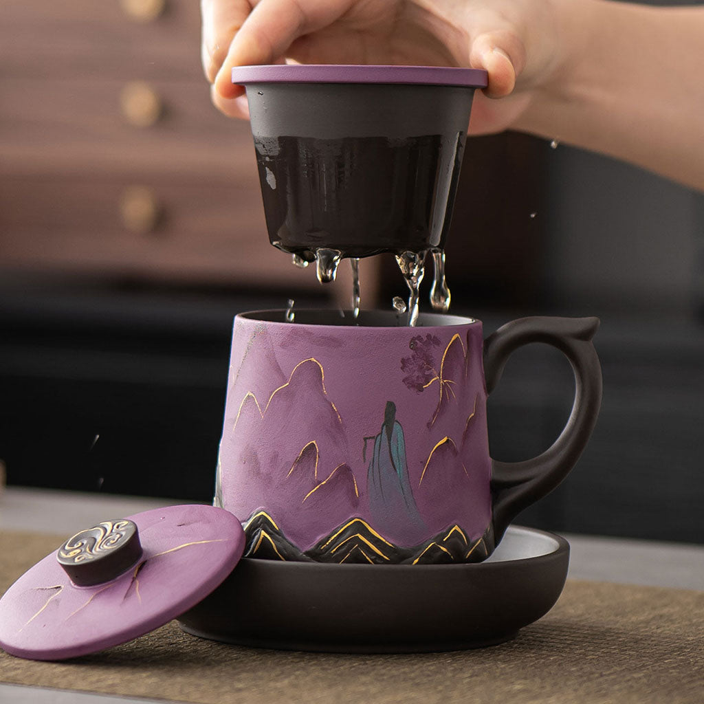 Yixing Purple Clay Landscape Beauty Tea Cup Set
