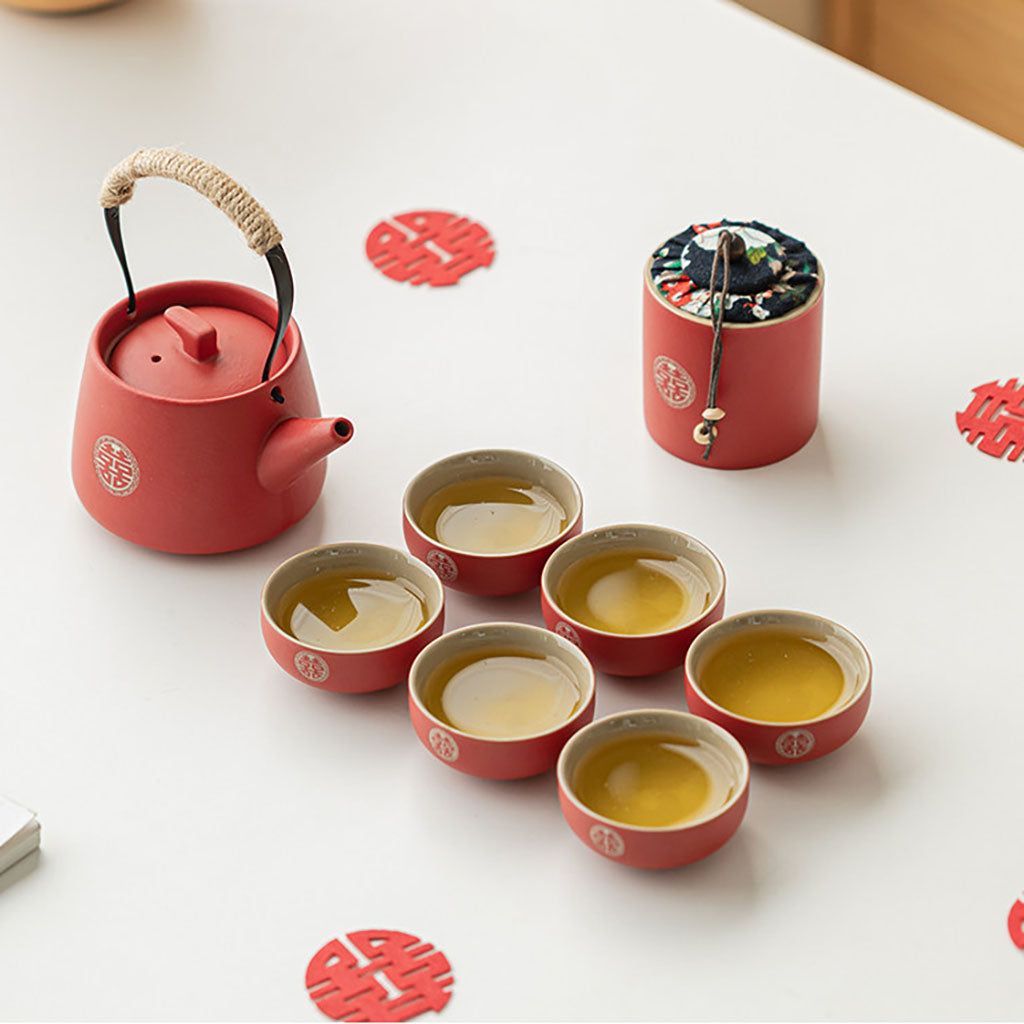 Red Double Happiness Ceramic Wedding Tea Set