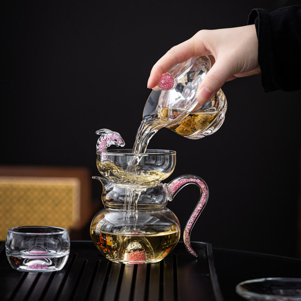 Pink Diamond Crystal Glass Gaiwan Tea Set