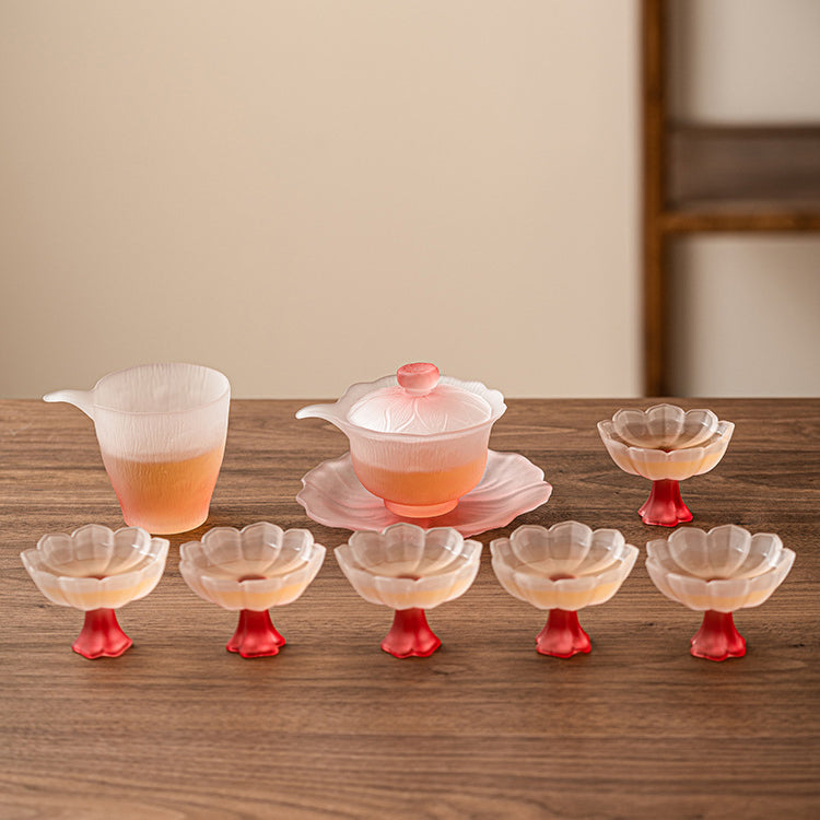 Pink Lotus Crystal Glass Tea Set