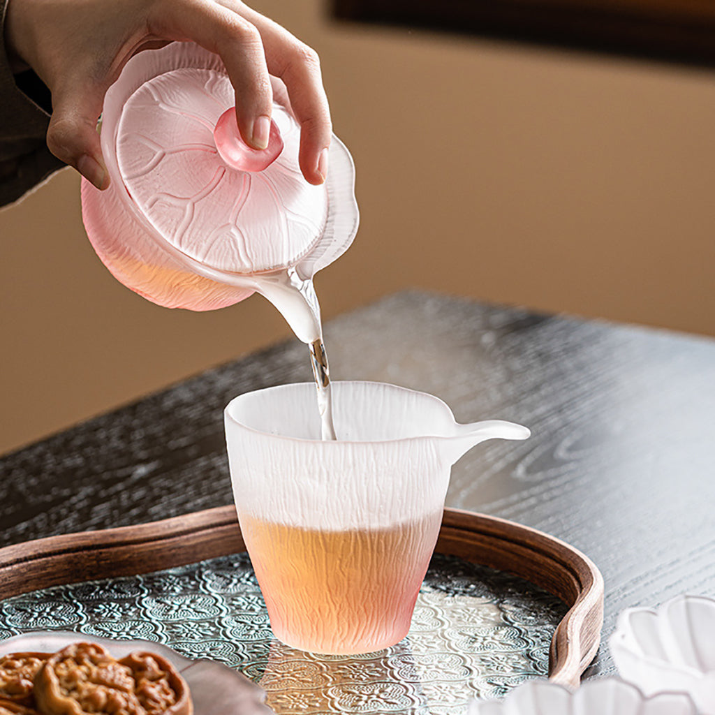 Pink Lotus Crystal Glass Tea Set