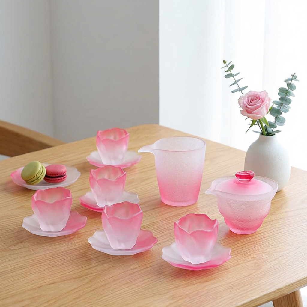 Cherry Blossom Pink Glass Tea Set