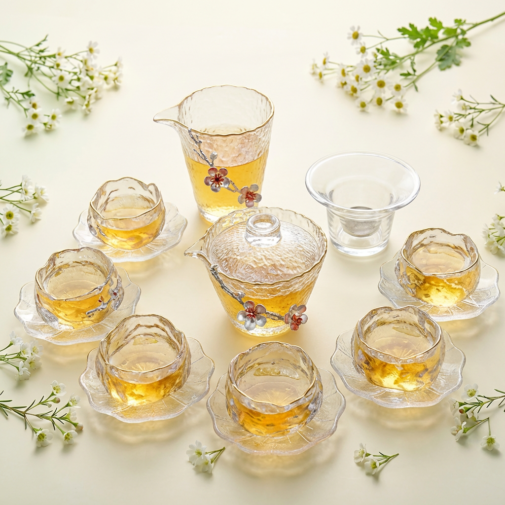 Silver Plum Blossom Glass Tea Set