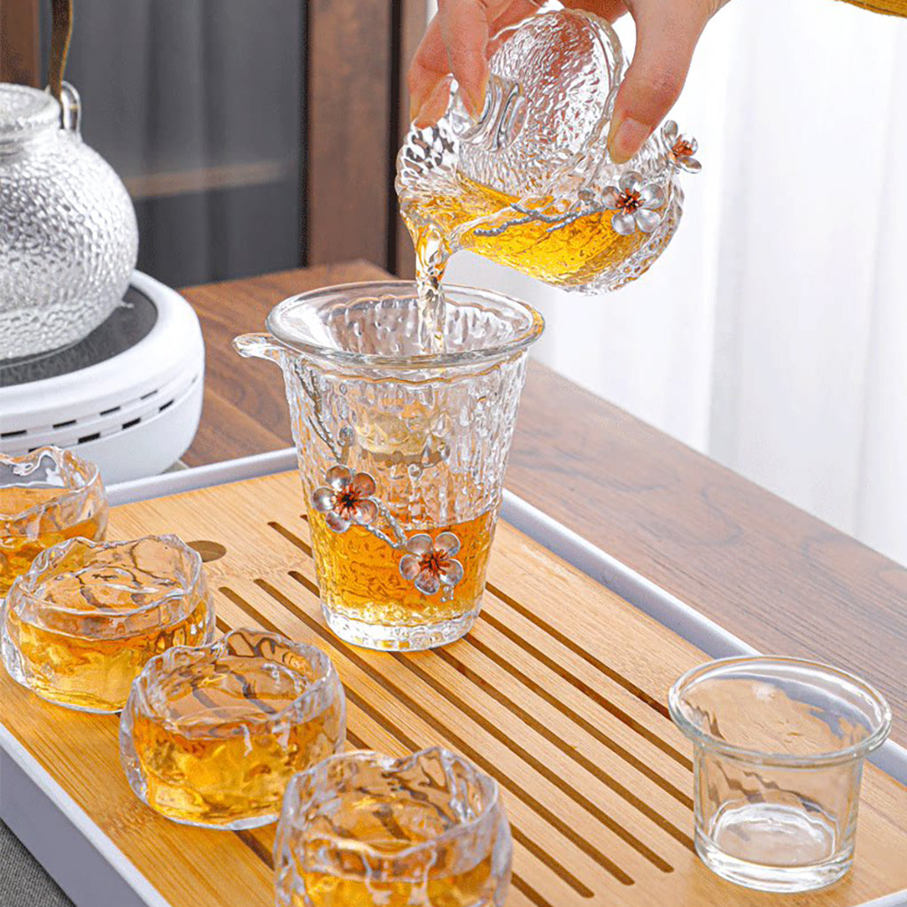 Silver Plum Blossom Glass Tea Set
