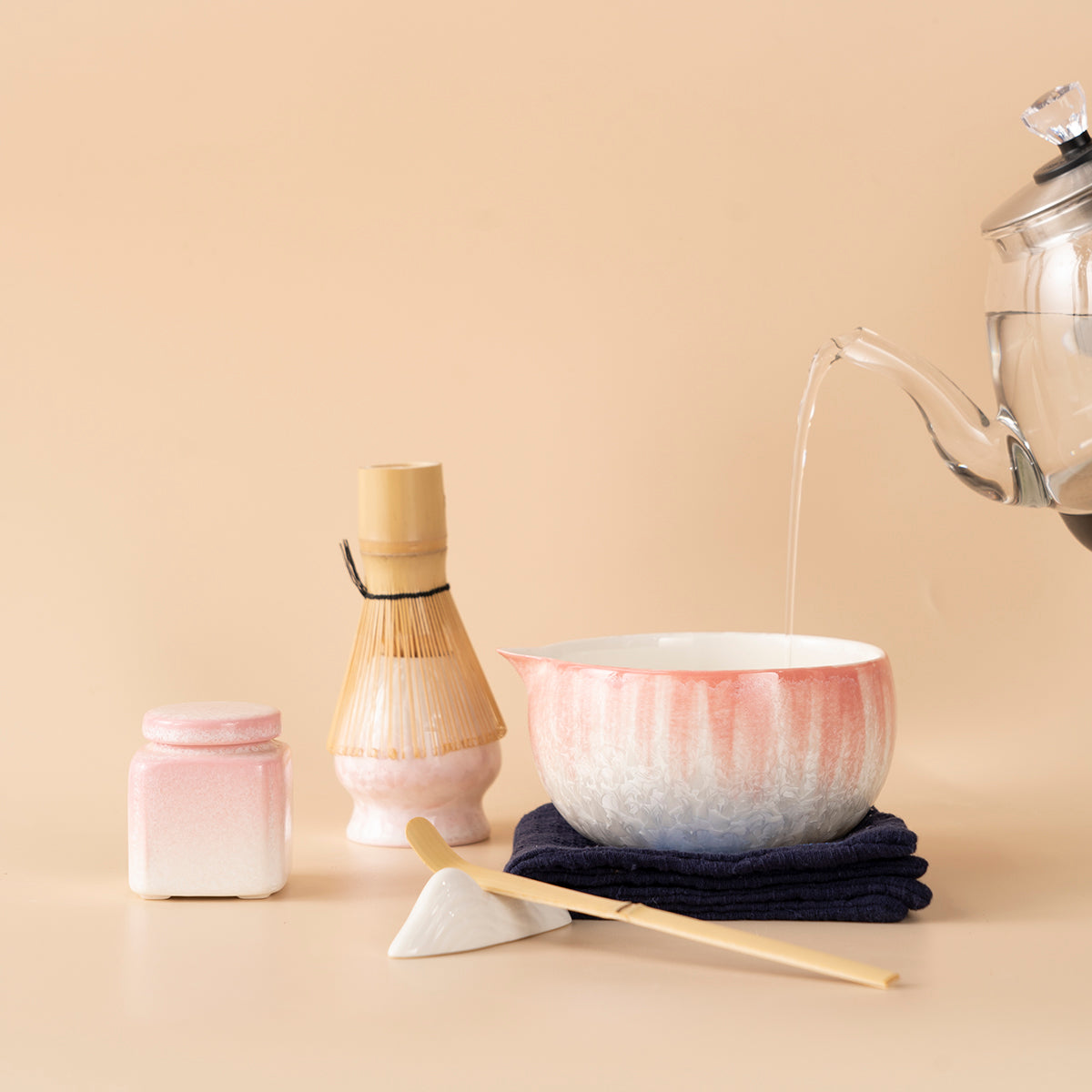 Crystalline Glaze Pink Gradient Matcha Tea Set