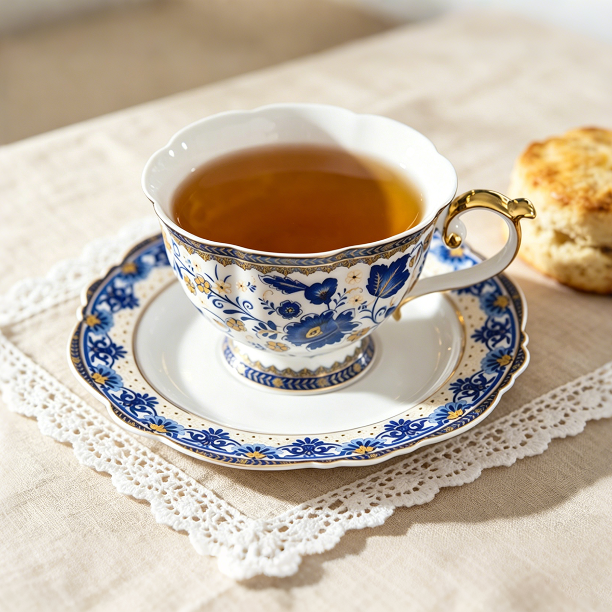 Blue-and-White Enamel Bone China Tea Set