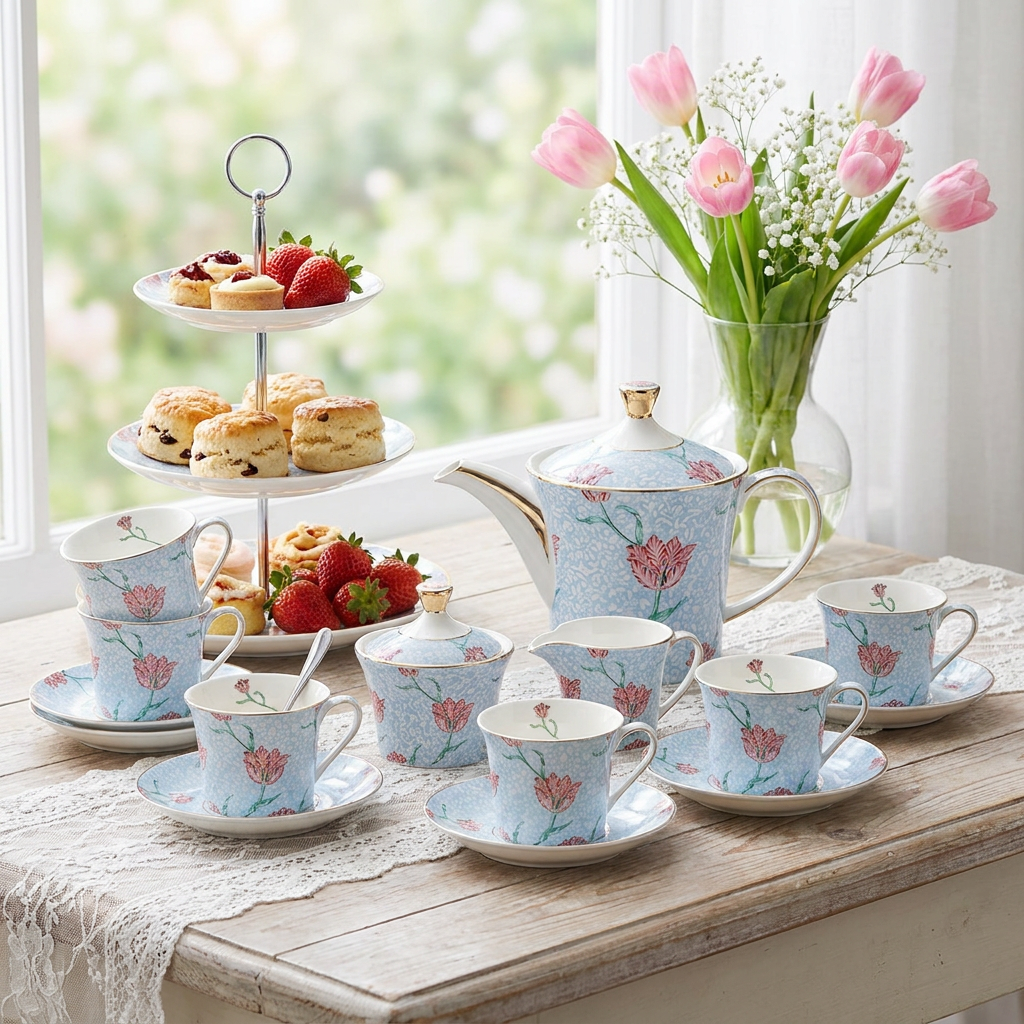 Light Blue Tulip Fine Bone China Tea Set