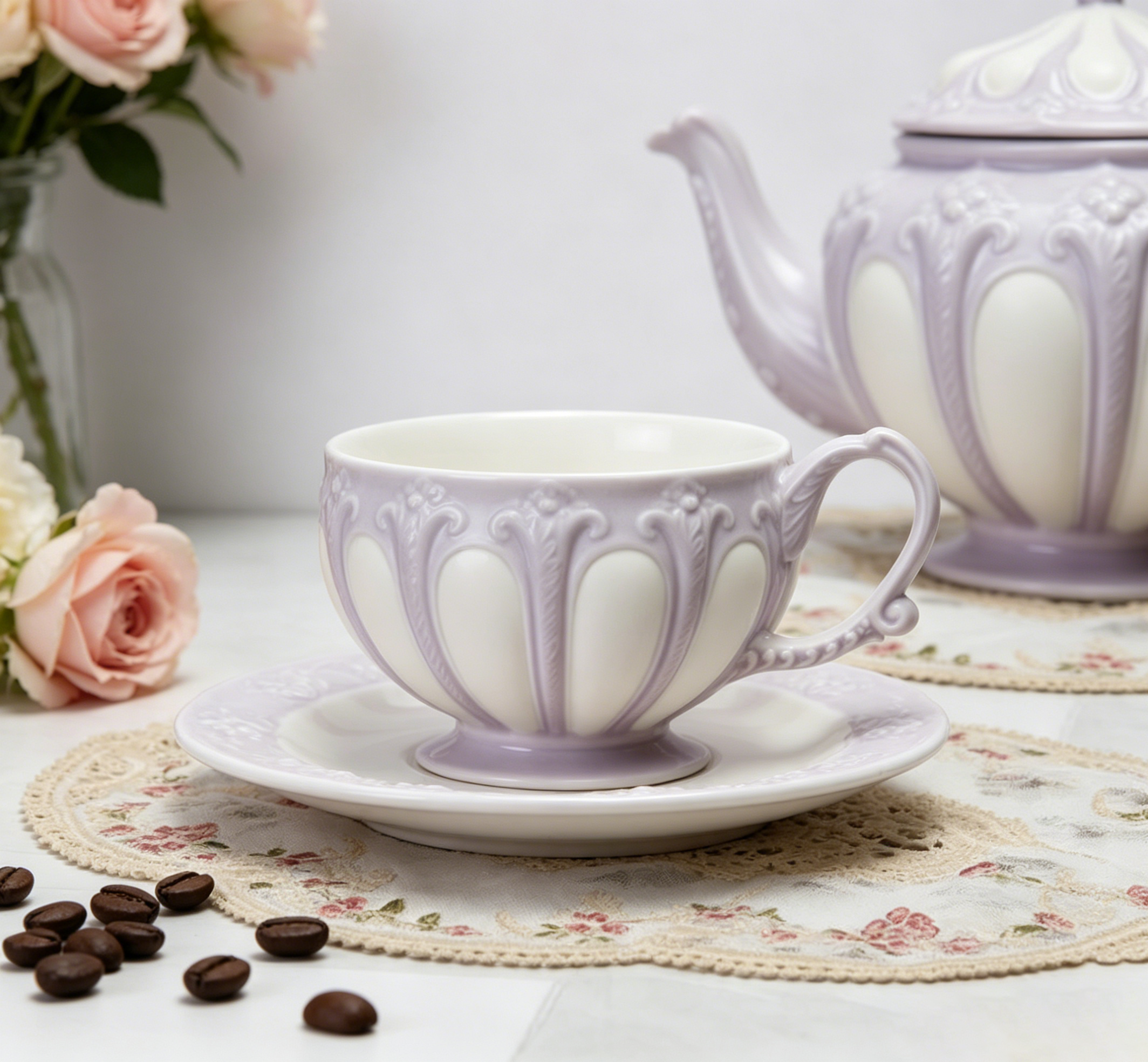 European Garden Lavender Purple Ceramic Tea Set